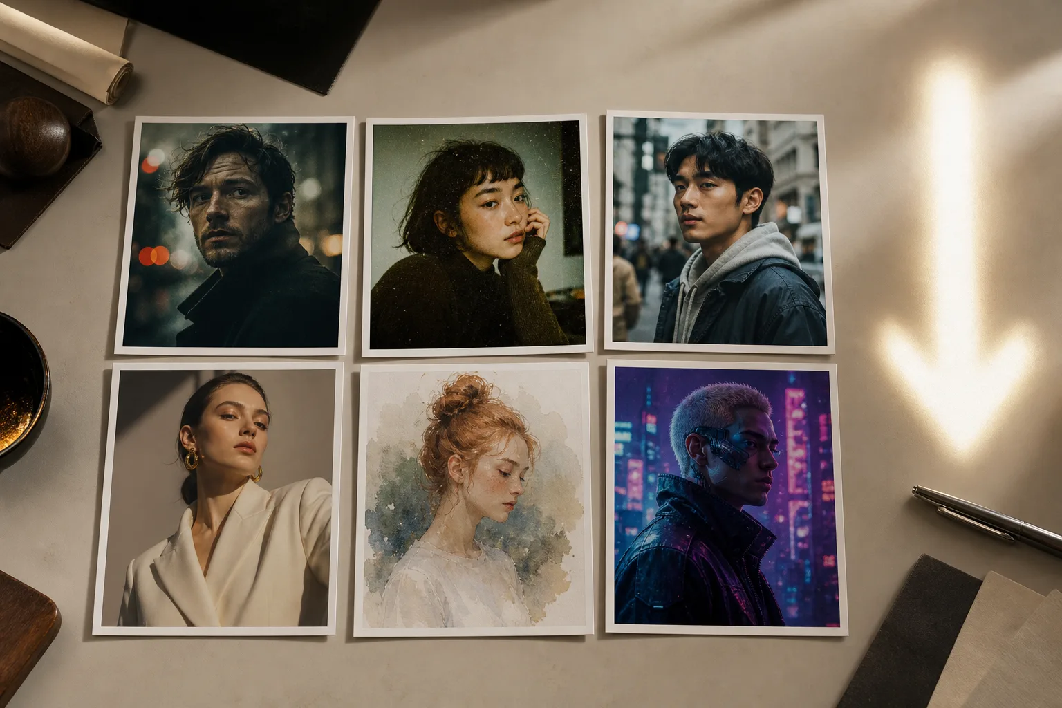 Six example visual directions that show how the same creative goal can lead to different photo styles